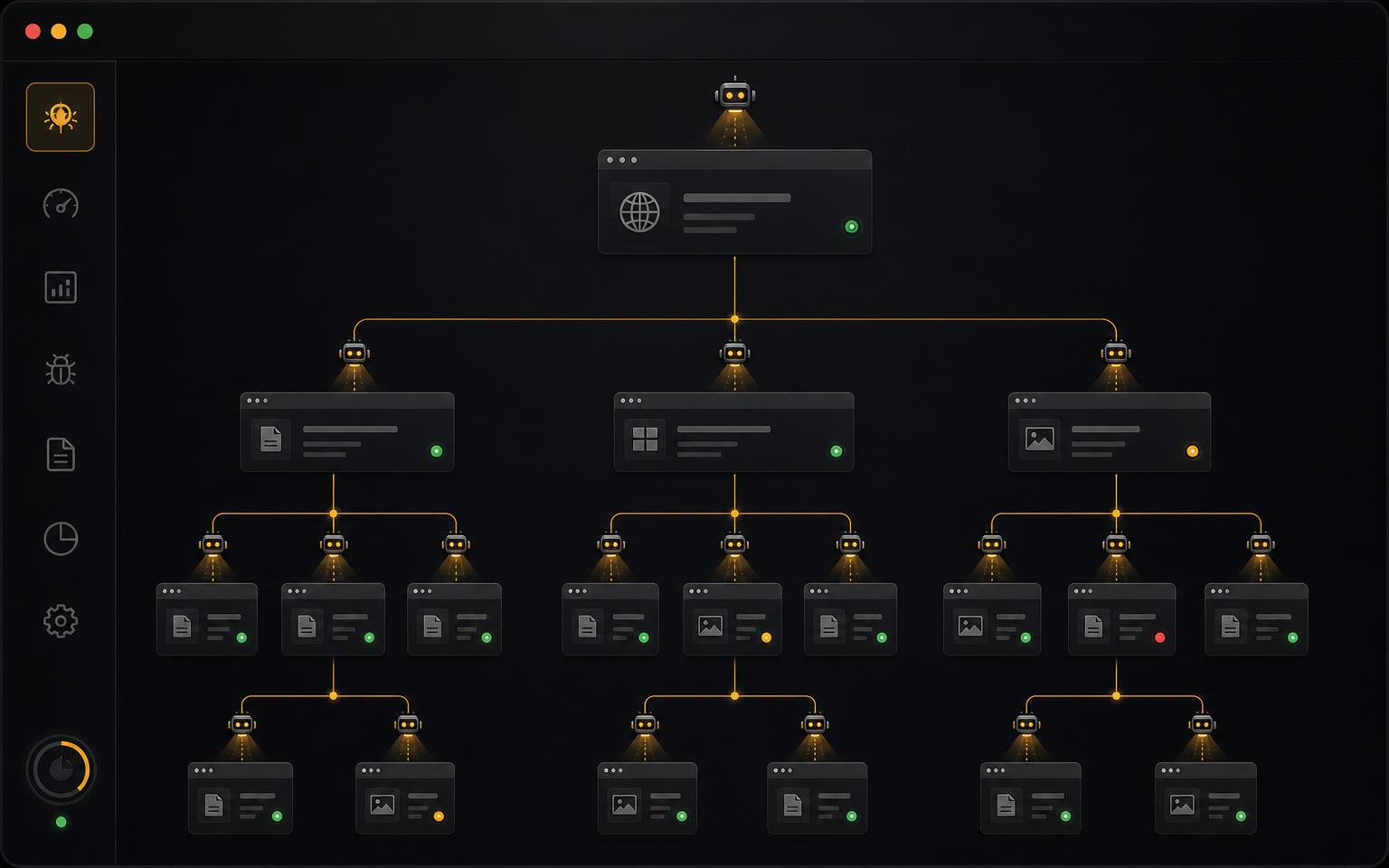 Website crawler mapping a sitemap tree across multiple pages