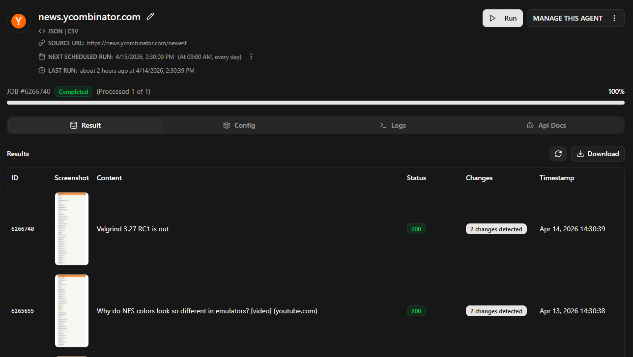 Web change detection agent